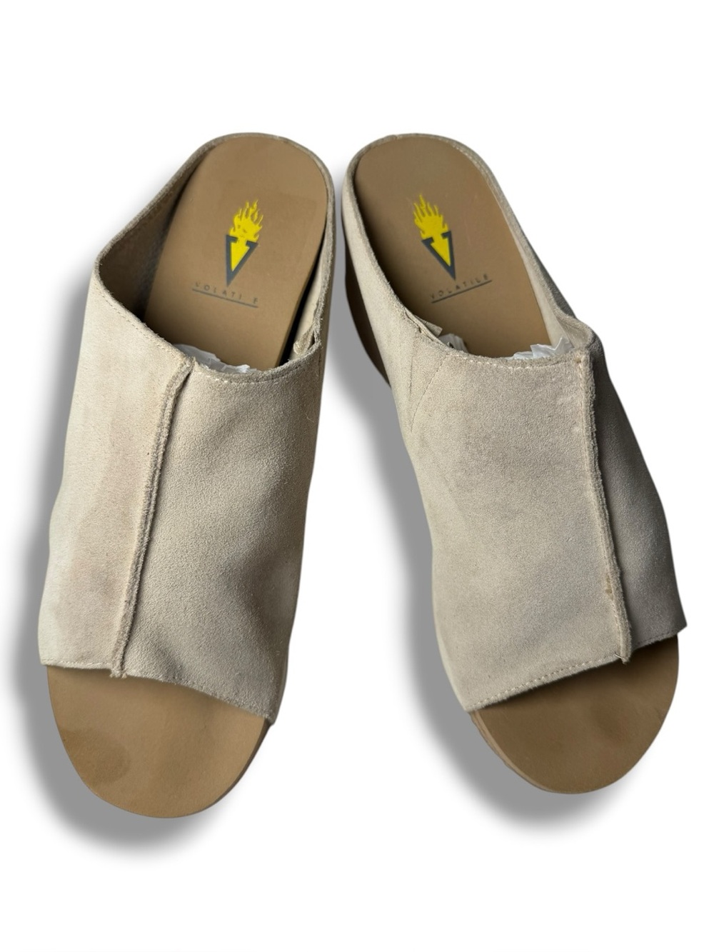 Volatile Taupe Suede Open-Toe Wedge Slide Sandals Mule Size 9